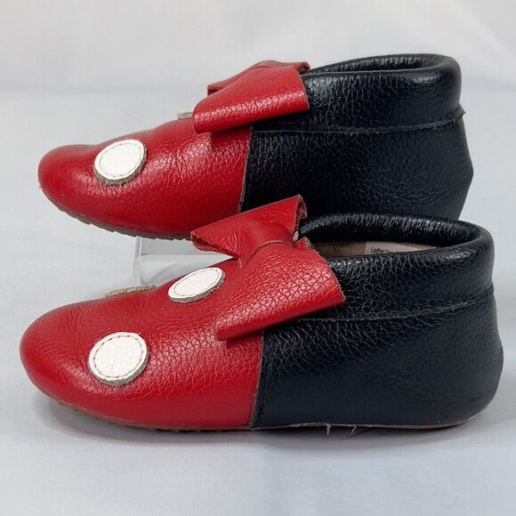Disney MONKEY FEET MICKEY MOUSE Red Leather Shoes Size 12-18 Months. Unisex New - Picture 5 of 10